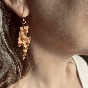 5th Anniversary Gift For Her - Lightning Bolt Dangle Drop Earrings - 14k Gold Filled Jewelry - Wood Jewelry