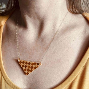5th Anniversary Gift For Wife - Wood Necklaces For Women - Triangle Pendant Necklace - 14k Gold Filled Jewelry - Wood Pendants