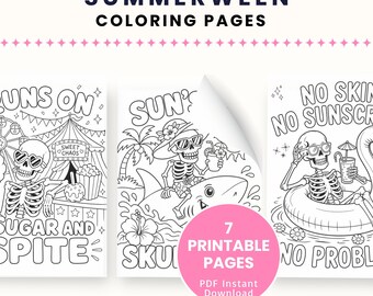 Summerween Coloring Pages Funny Ghost Coloring Book Spooky Summer Activity Adult Coloring Printable