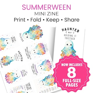 Mini fanzine imprimible de fantasmas de Halloween de Summerween, 8 láminas de página completa, folleto espeluznante de autocuidado, actividad de salud mental, grandes emociones (PDF).