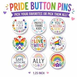LGBTQ Pride Button Pin Love Is Love Ally Trans Rights Rainbow Gift for Jacket Tote Bag Lanyard