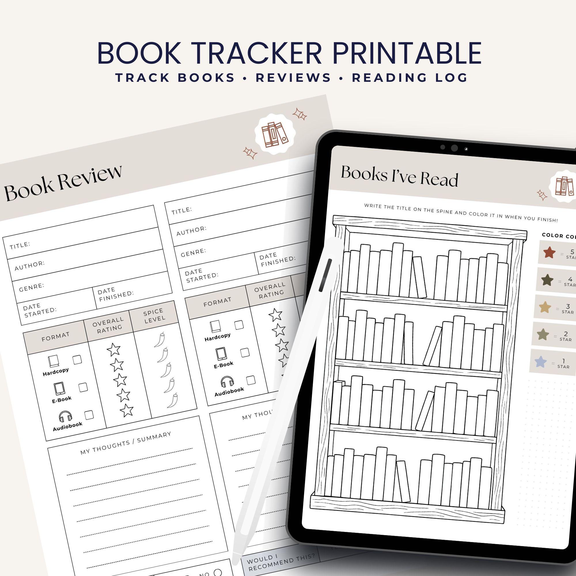 Reading Tracker Printable Book Journal Pages Book Review Template TBR ...