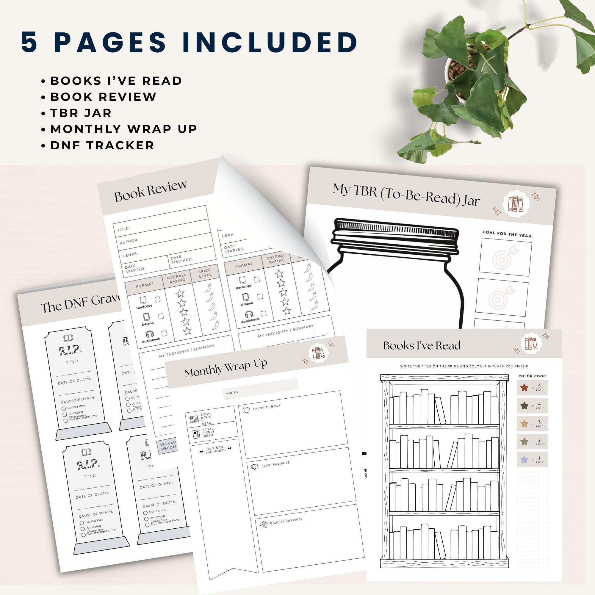 Reading Tracker Printable Book Journal Pages Book Review Template TBR ...