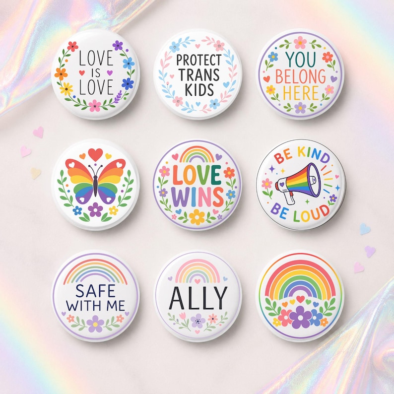 LGBTQ Pride Button Pin Love is Love Ally Trans Rights Rainbow Gift for ...
