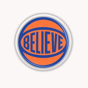 Believe Basketball Pin: Orange Blue Team Spirit Button (1.25 Inch)