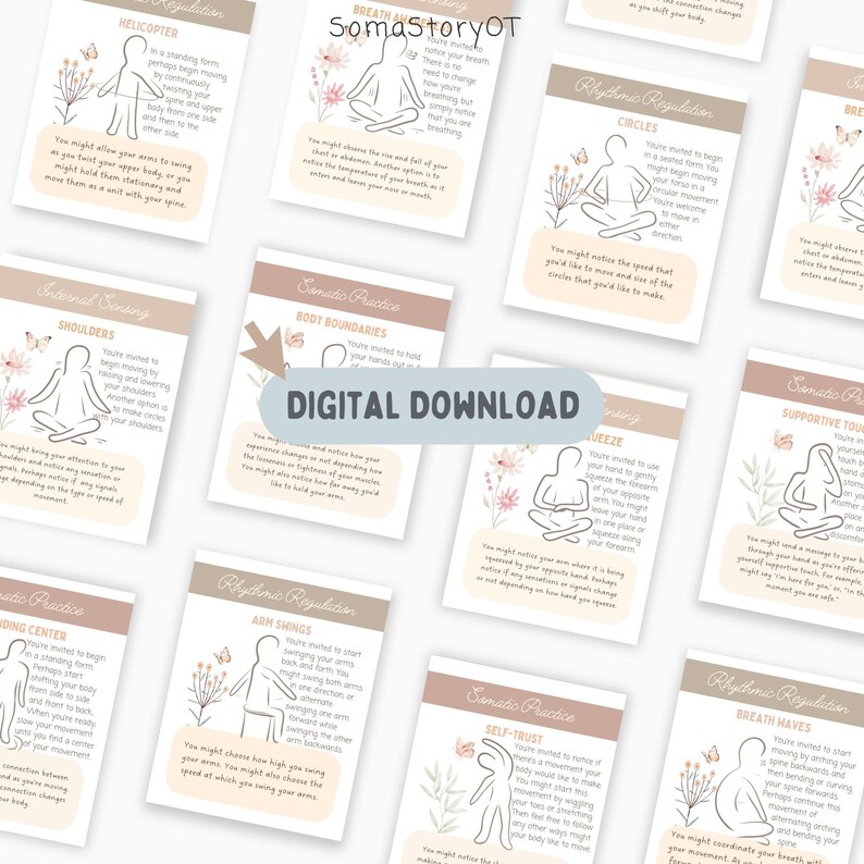 Tarjetas de movimiento para terapia somática; ejercicios somáticos para la conciencia interoceptiva y la regulación del sistema nervioso (descarga en PDF) imagen 5