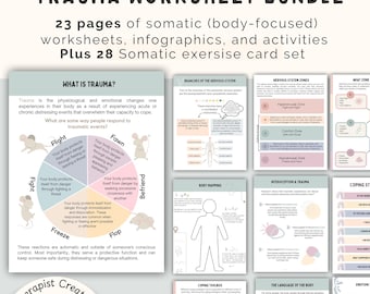 Somatic Therapy Worksheets and Somatic Exercise Cards Bundle: Trauma, Stress, Nervous System (PDF Download)