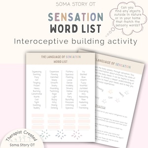 Somatic Therapy Interoception Worksheet & Sensation Word Vocab List: Interoceptive Awareness (PDF Download)