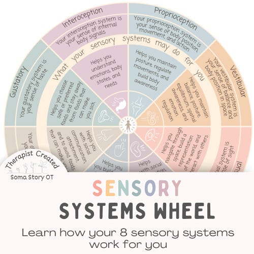 Affiche de la roue des systèmes sensoriels : Ergothérapie, Traitement sensoriel (Téléchargement PDF)