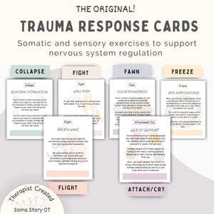 Tarjetas de ejercicios somáticos para respuestas al trauma; habilidades de afrontamiento de lucha o huida y regulación del sistema nervioso.