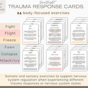 Cartões de enfrentamento somático de resposta ao trauma, cartões de terapia de trauma, regulação do sistema nervoso