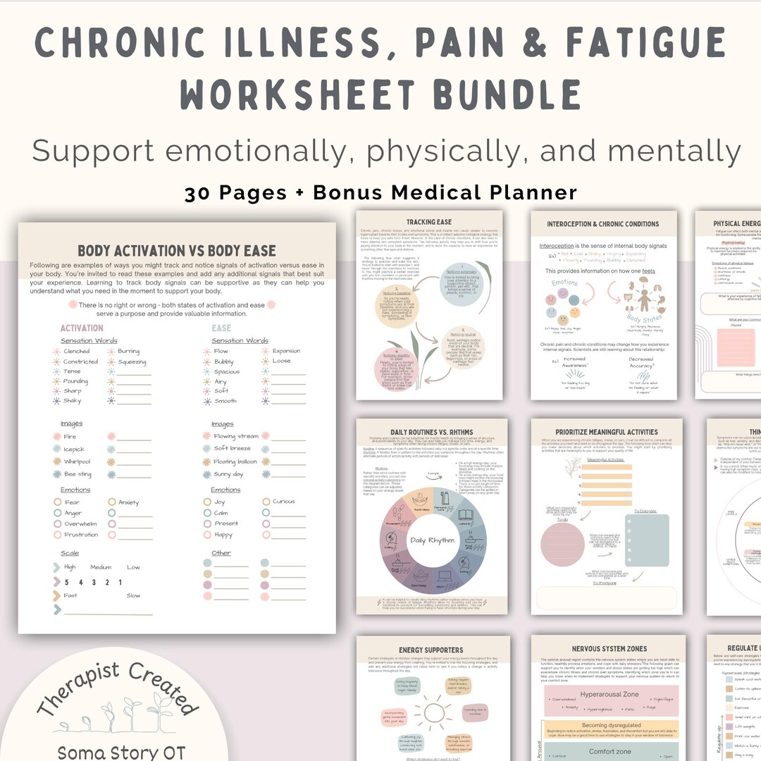 Chronic Illness Worksheets Bundle; Somatic Therapy & Medical Planner ...