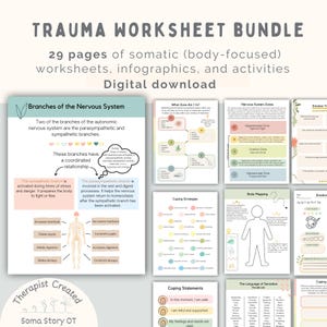 Somatic Therapy Bundle for Trauma, Stress, Nervous System, Trauma Therapy, Trauma Worksheets, Somatic therapy cards, Trauma Recovery
