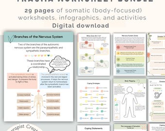 Somatic Therapy Bundle for Trauma, Stress, Nervous System, Trauma Therapy, Trauma Worksheets, Somatic therapy cards, Trauma Recovery