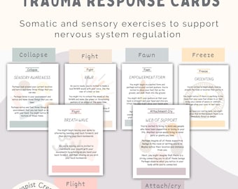 Somatic Exercise Cards Trauma Responses,  Somatic Coping Cards, Trauma Therapy, trauma recovery, Trauma Response Prints
