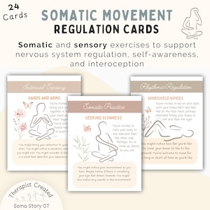 Somatic Therapy Movement Cards; Interoceptive Awareness & Nervous System Regulation Somatic Exercises (PDF Download)