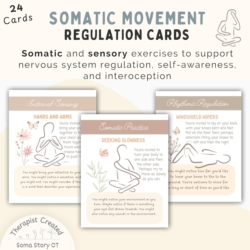 Tarjetas de movimiento para terapia somática; ejercicios somáticos para la conciencia interoceptiva y la regulación del sistema nervioso (descarga en PDF) imagen 1