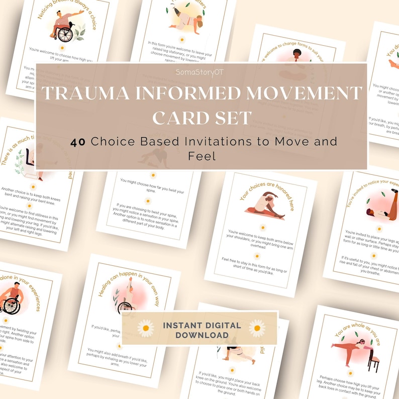 Juego de tarjetas de yoga con enfoque en el trauma; actividad con enfoque en el trauma para la sanación y la regulación del sistema nervioso (descarga en PDF) imagen 1