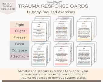 Trauma Response Somatic Coping Cards, Trauma Therapy Cards, Nervous System Regulation