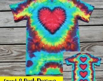 HEARTS Tie Dye T-Shirt Adult SMALL Rainbow