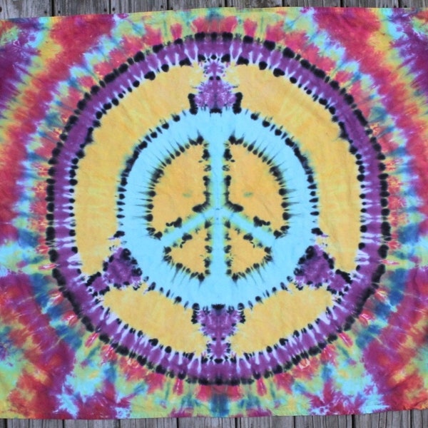 Tie Dye Tapestry Double Peace Sign 48" x 40" - Handmade Wall Hanging Fabric Poster