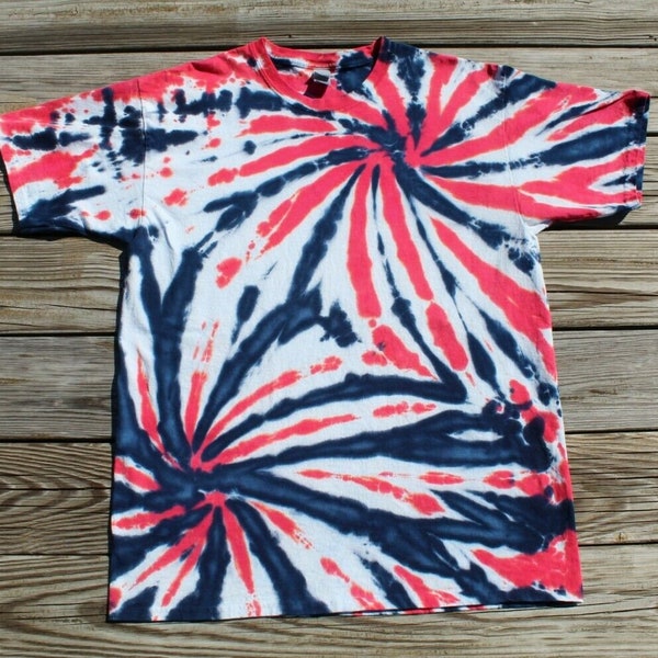 Spiral Tie Dye T-Shirt X-LARGE Red, White & Blue Chaos