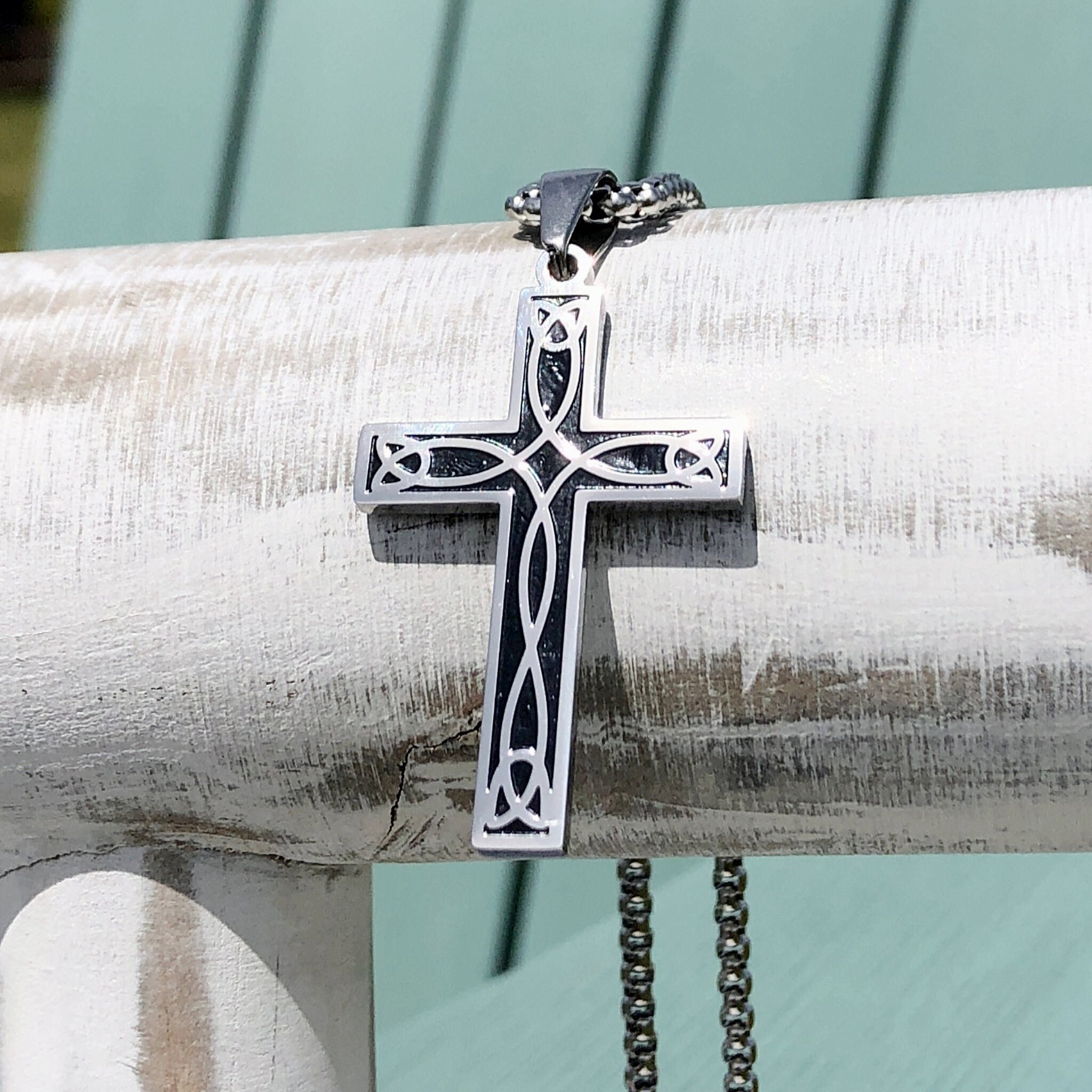 Black Cross Necklace - Etsy