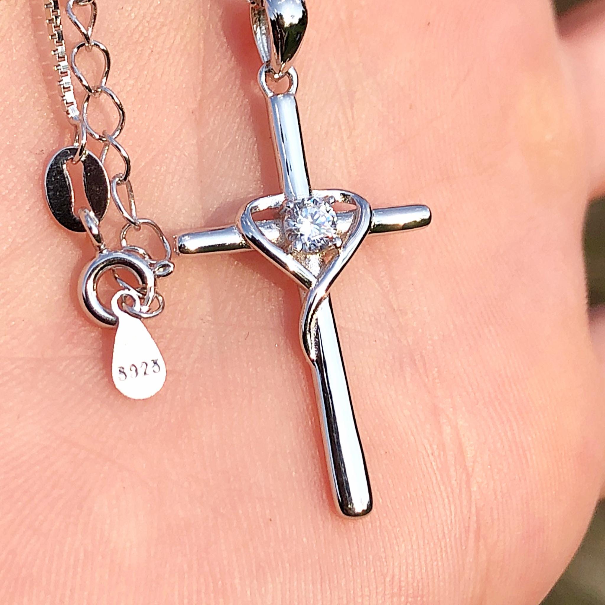 Sterling Silver Heart Cross Necklace - Etsy