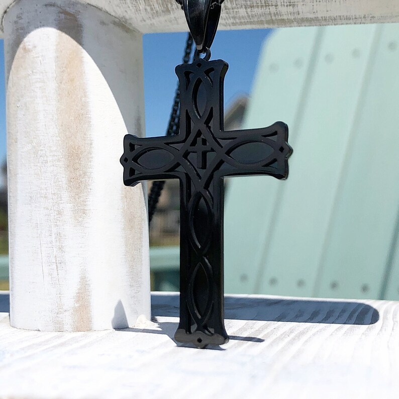 Cross Necklace, Mens Cross Necklace, Black Cross Necklace