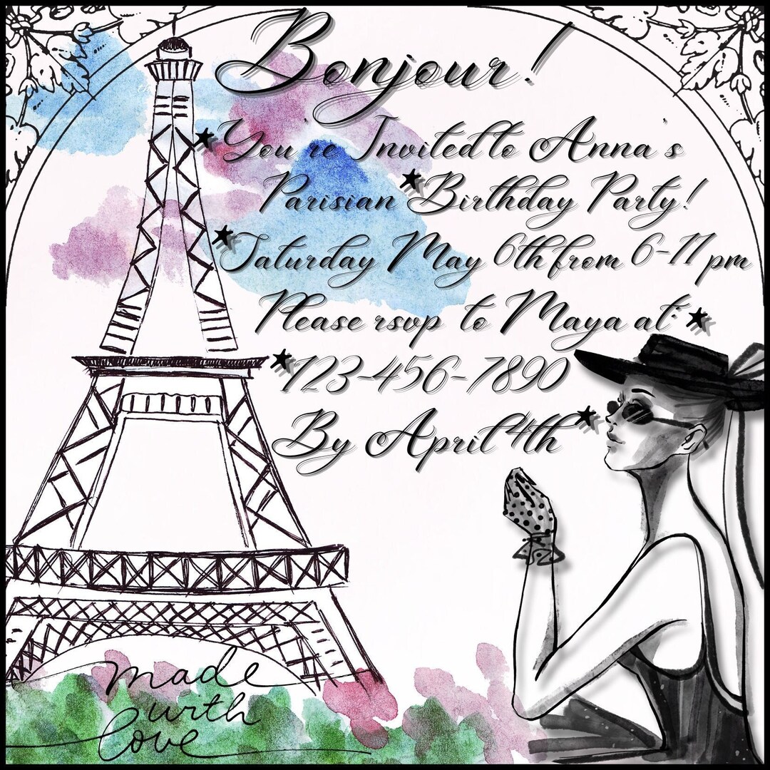 Parisian Invitation French France Paris Invite Glam Elegant Etsy