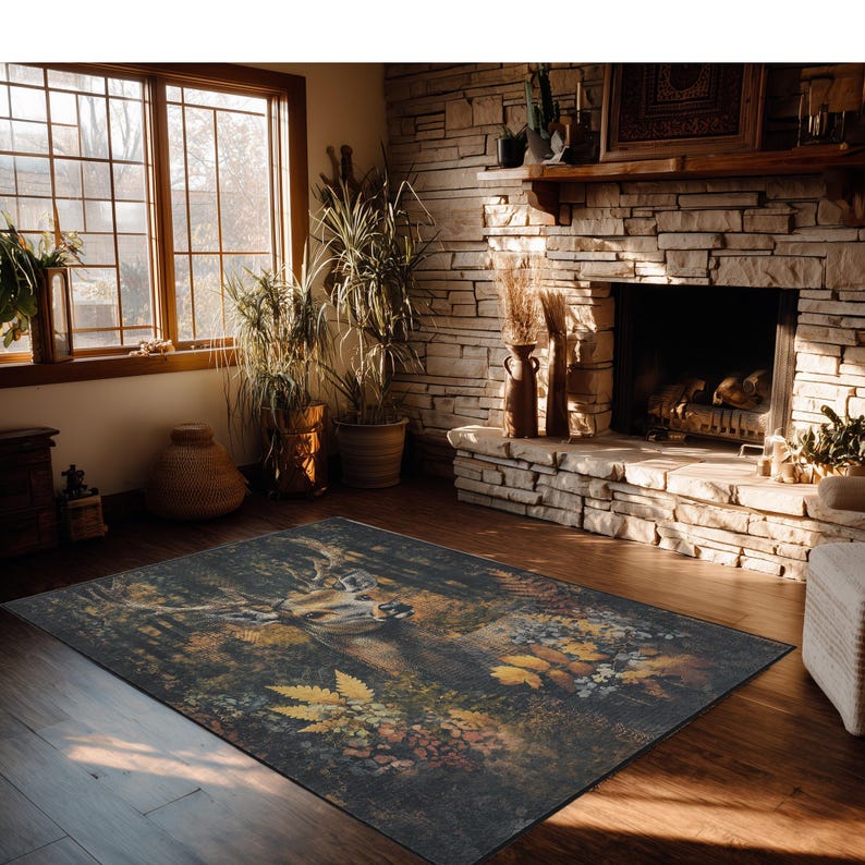 Rustic Deer Area Rug: Forest Animal Print, Modern Living Room Decor - Etsy