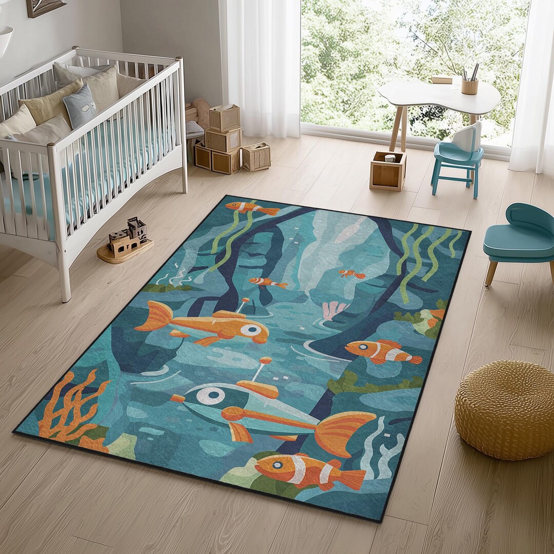 Ocean Theme Rug Fish Ocean Theme Kids Rug, Nursery Playroom Anti-slip Mat - Etsy