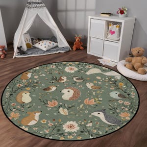 Bezaubernder Kinderteppich im Wald-Design für Babyzimmer, weiche Spielmatte für Kleinkinder, gemütliches Kinderzimmer-Dekor