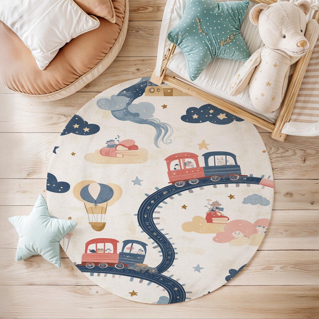 Classroom Train Rug Train Theme Kids Rug – Soft Velvet Railway Nursery Carpet | Cute ...