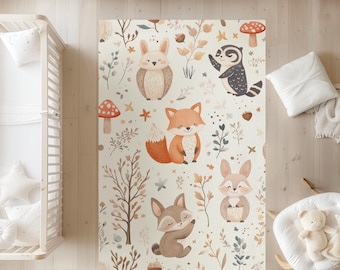 Tapis Woodland pour chambre d'enfant : velours doux en renard, lapin et raton laveur