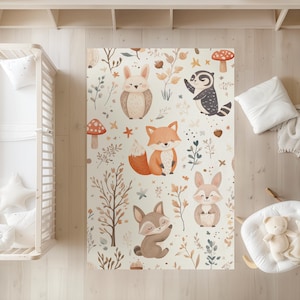 Waldtiere Kinderteppich - Weicher Samt Teppich | Niedliche Fox Bunny Waschbär Spielmatte | Waschbare rutschfeste Babyzimmerdekoration