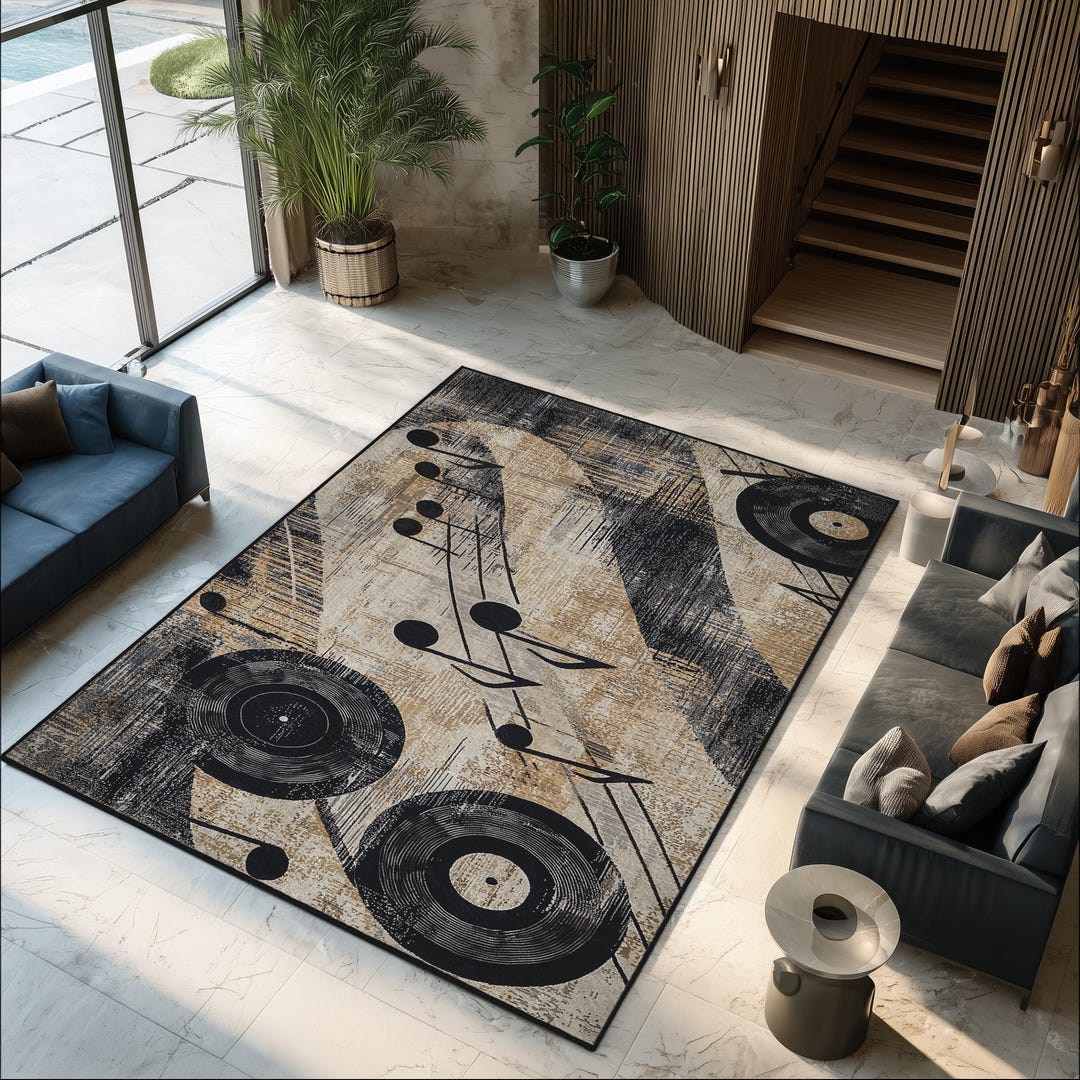 Vinyl Muisc Rug Vinyl Record Area Rug: Music Notes Design, Non-slip Woven Carpet - Etsy