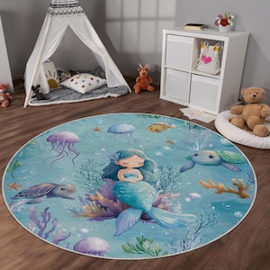 Mermaid Kids Rug: Soft, Washable Playroom & Nursery Decor