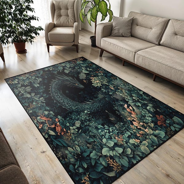 Dragon Area Rug: Mystical Gothic Decor, Fantasy Carpet