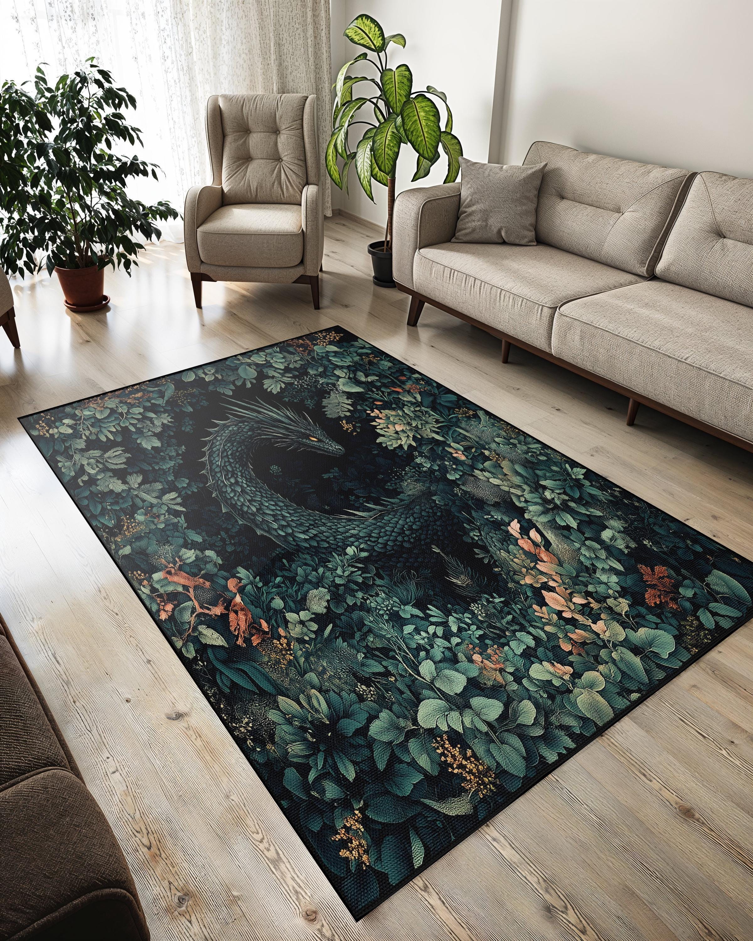 Dragon Area Rug: Mystical Gothic Decor, Fantasy Carpet