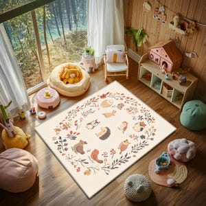 Niedlicher Tierkindergarten-Teppich - Weicher und gemütlicher Kinderzimmerteppich, Bodenmatte im Waldstil für Babys Spielzimmer, rutschfest, langlebig