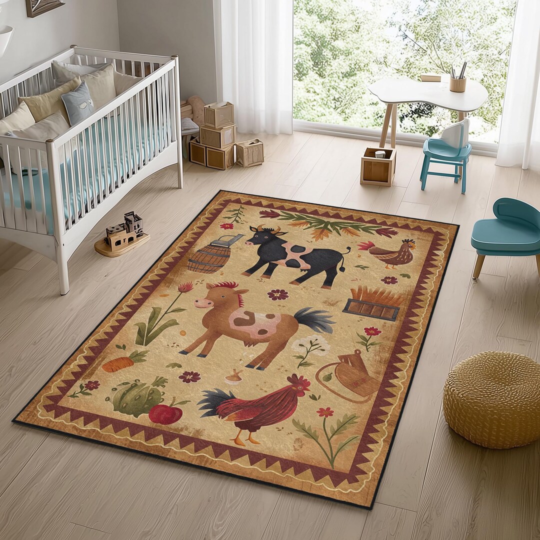 Display Animal Rug Farm Animals Kids Rug: Rustic Nursery Decor, Country Playroom Carpet - Etsy