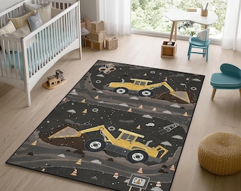 Excavator Nursery Rug: Construction Truck Theme, Play Mat