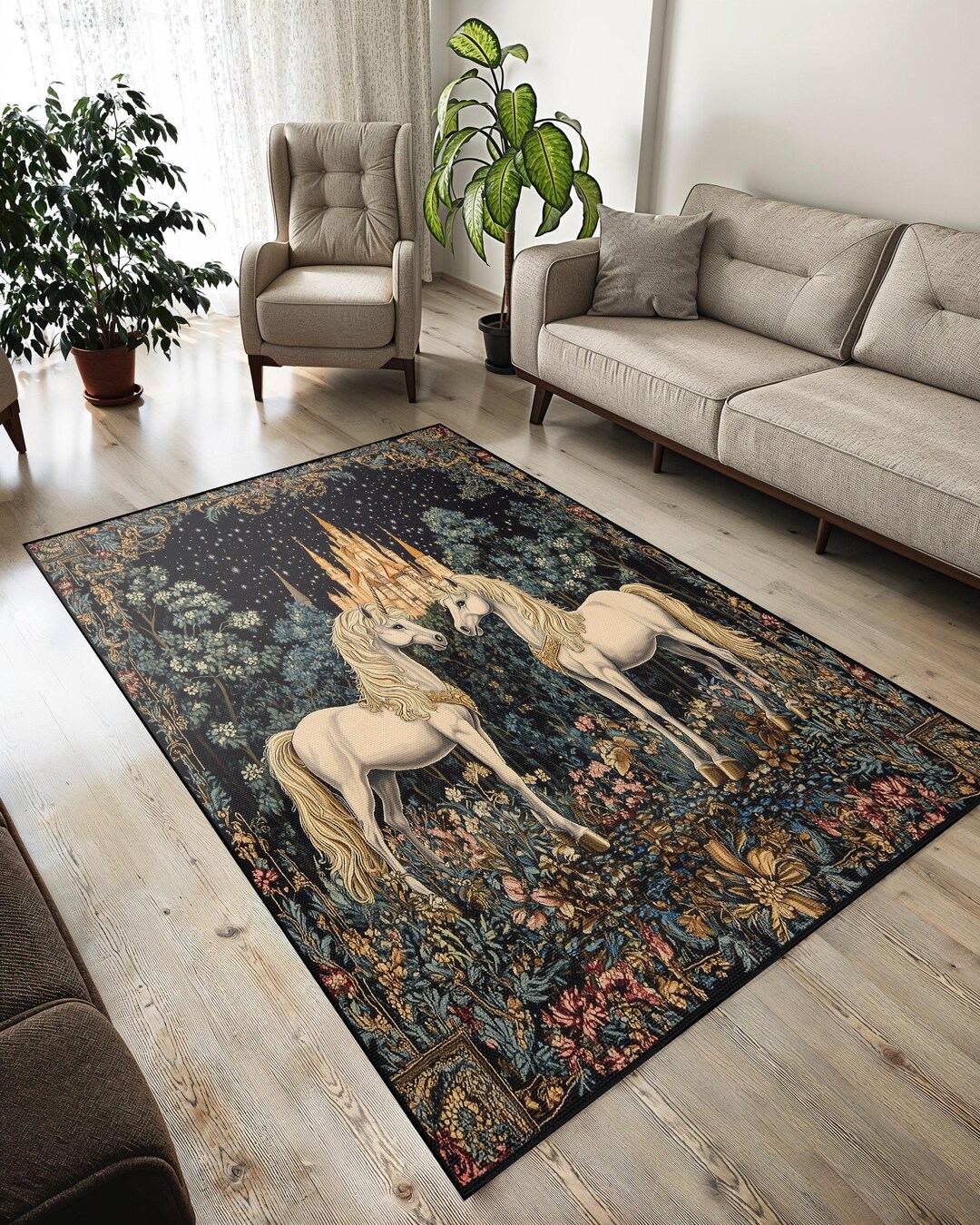 Fantasy Unicorn Area Rug: Magical Castle Tapestry Style, Non-slip - Etsy