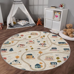 Soft Non-Slip Kids Play Rug - City Map Road Design | Washable Anti-Slip Playroom Carpet for Boys and Girls | Modern Nursery Decor