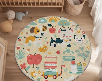 Alfombra infantil con diseño de cachorro: redonda, antideslizante.
