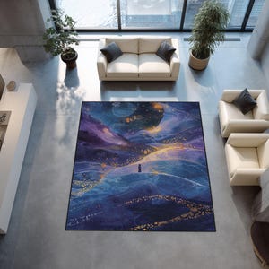 Galaxy Area Rug: Abstract Cosmic Art, Purple & Blue Velvet
