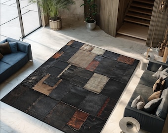 Vintage Black & Copper Tones, Unique Industrial Accent Rug for Living Room, Bedroom, or Office