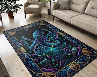 Lovecraftian Kraken Area Rug, Gothic Octopus Carpet, Whimsigothic Decor