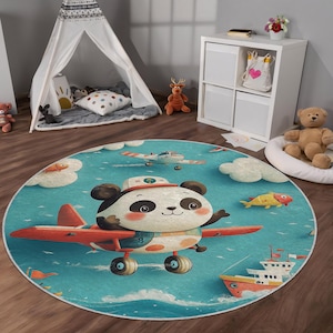 Panda Airplane-kinderkleed: antislip kinderspeelkleed